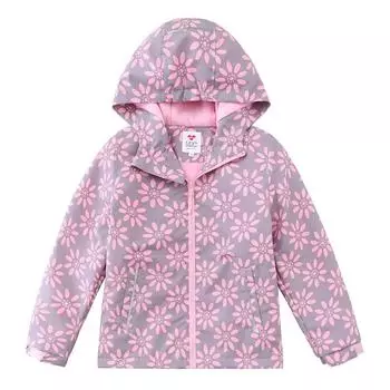 Куртка для девочек, весенняя ветровка, куртки с капюшоном, детская куртка из софтшелла, водонепроницаемая ветрозащитная флисовая одежда с цветочным принтом для девочек 110 серый