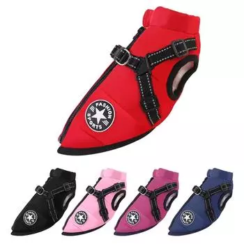 Куртка для домашних собак со шлейкой, зимняя теплая одежда для собак, водонепроницаемая большая куртка для собак, чихуахуа, французского бульдога S чёрный