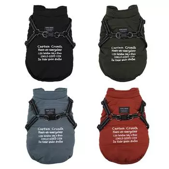 Куртка для домашних животных с шлейкой для собак, зимняя теплая одежда для собак, водонепроницаемое пальто с буквенным принтом для больших собак M