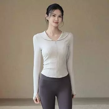 Куртка для йоги и бега облегающего кроя, быстросохнущая, женская - темно-синяя, на молнии, повседневная одежда для активного отдыха Small