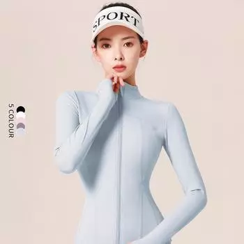 Куртка для йоги Juyitang Stand Collar Slim Fit - Спортивная одежда из нейлона телесного цвета для бега и фитнеса L вишневый розовый