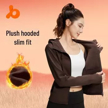 Куртка для йоги Juyitang Velvet Hooded Yoga Jacket - персикового цвета, утолщенная, свободного кроя с карманами XXL