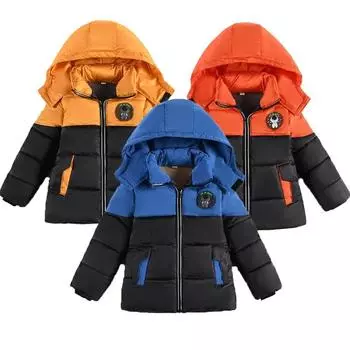 Куртка для мальчиков на холодную зиму, детские пальто, теплая верхняя одежда с капюшоном, толстое флисовое пальто для мальчиков 100 оранжевый