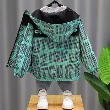 Куртка для мальчиков осень 2024 года, новая детская в зарубежном стиле, осень и зима, для детей среднего и большого возраста, длинная часть ветровки для мальчиков 110 чёрный