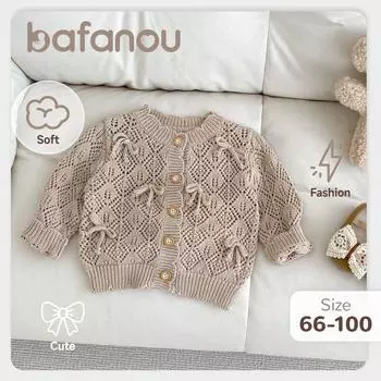 Куртка для малышей с бантом, вязаный кардиган, пальто для девочек, одежда для новорожденных, однотонная одежда для малышей, bafanou 83513 66cm(3-6M)