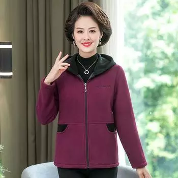 Куртка для мамы среднего возраста на осень и зиму, свитер с капюшоном и длинными рукавами, а также толстая бархатная куртка XXXXXL чёрный