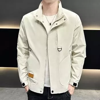 Куртка для мужчин на весну и осень. Новая куртка с воротником-стойкой для молодых мужчин. Свободная повседневная однотонная одежда на весну и осень для мужчин. M