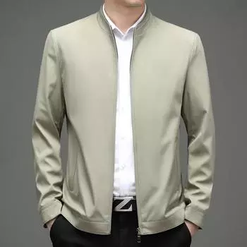 Куртка для мужчин среднего возраста, мужская, для пап, осень, новая, однотонная, с воротником-стойкой, на молнии, с длинными рукавами, деловая, повседневная, мужская куртка M