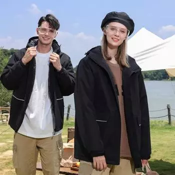 Куртка для пар с длинным рукавом, сохраняющая тепло, осень-зима, популярное пальто с карманами на молнии для кемпинга M чёрный