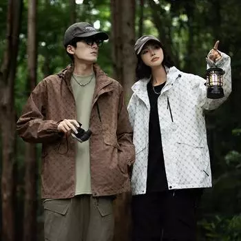Куртка для пар в горах, весна-осень, брендовая, для активного отдыха, повседневная, свободная, с принтом, с несколькими сумками, верхняя одежда XS
