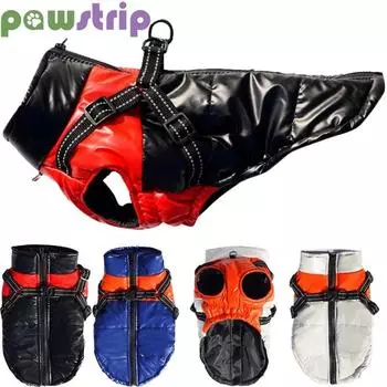 Куртка для собак с шлейкой, водонепроницаемое хлопковое пальто для собак маленьких и средних собак, теплая утолщенная ветрозащитная одежда для собак, костюм французского бульдога чихуахуа S чёрный