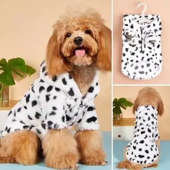 Куртка для собак с застежкой-молнией, мягкий коровий узор, кошка, собака, черные, белые пятна XL черный белый