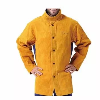 Куртка для сварщиков, жаростойкая рабочая куртка из воловьей кожи с длинными рукавами, устойчивая к истиранию XL жёлтый