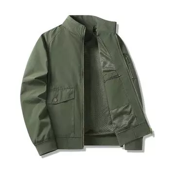 Куртка для весны и осени, повседневная куртка, рабочая одежда для активного отдыха, летная куртка, свободный мужской топ с воротником-стойкой XXXXXL чёрный