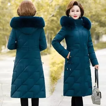 Куртка для женщин и женщин среднего возраста, длинная, до колена, утолщенная, свободного покроя куртка XL красный