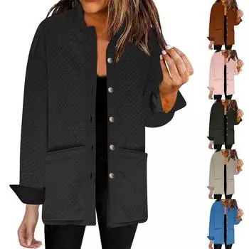 Куртка для женщин с большими лацканами, повседневная, легкая, на пуговицах, осенне-зимнее пальто, верхняя одежда с карманами XXL бежевый