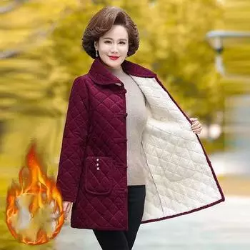 Куртка для женщин среднего возраста, зимняя флисовая толстая вельветовая верхняя одежда, женское пальто с хлопковой подкладкой, базовое женское пальто XXXXXL красный