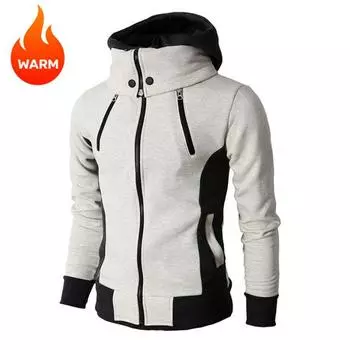 Куртка Double Pull Hooded Sweatshirt Casual Men s Jacket Cardigan S светло-серый