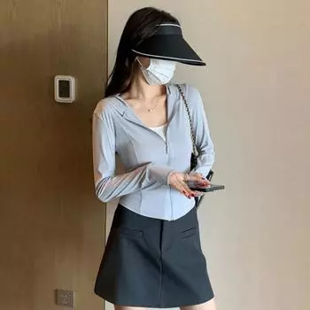 Куртка Дышащая Анти-УФ-защитная рубашка с капюшоном и длинными рукавами Легкая уличная походная спортивная повседневная однотонная рубашка на молнии M розовый