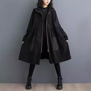 Куртка джинсовая большого размера в стиле ретро с эффектом потертости 2024 года, повседневный свободный и тонкий джинсовый тренчкот на раннюю весну M чёрный