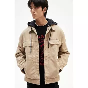 Куртка джинсовая свободного кроя с капюшоном HM бежевого цвета S