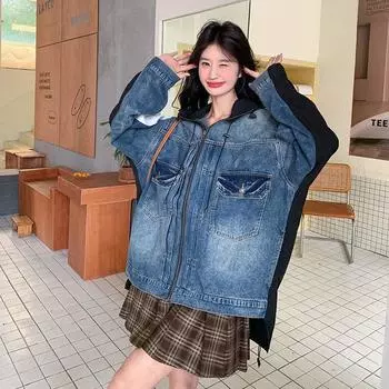 Куртка джинсовая Весеннее ощущение новинки Красивый контрастный топ с вставками S