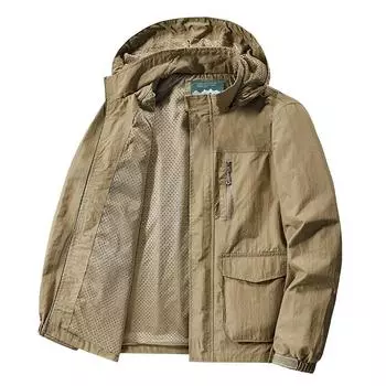 Куртка флисовая утолщенная повседневная куртка с капюшоном большого размера мужская куртка осень M хаки