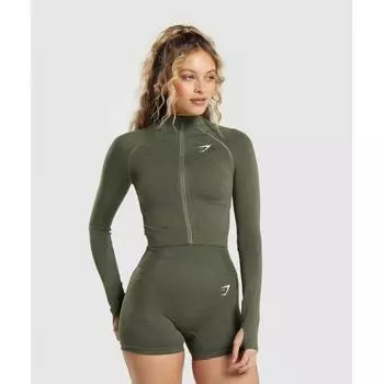 Куртка GYMSHARK Vital Seamless 2.0 Midi Zip Up Base Green Marl B5A9Q ECH3