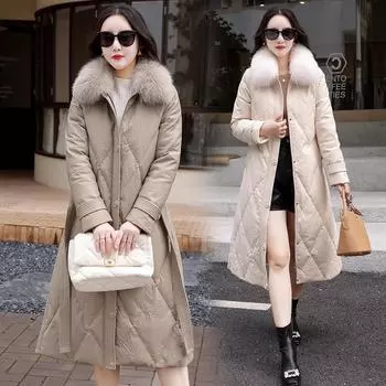 Куртка Haining из натуральной кожи, пуховик женский, средняя и длинная, зимняя одежда, большой размер, утолщенный пуховик, теплая куртка, тонкий мех M [recommended 90-52.5 kg]