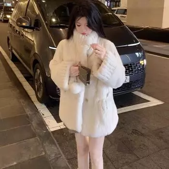 Куртка Hairball женская зимняя искусственный кроличий бархат средней и длинной длины экологически чистый мех утолщенный и бархатистый теплый пальто выглядит тонким S