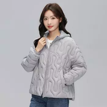 Куртка Heni 90 на утином пуху женская осень 2024 короткая новая с капюшоном модная универсальная корейская версия повседневная S (recommended 90-65kg) серый
