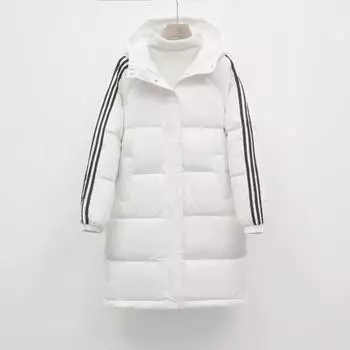 Куртка-хлеб Feather корейской версии, однотонная, женская, средней и длинной длины, простая, утолщенная, с капюшоном, спортивная, свободная, пуховая куртка S белый