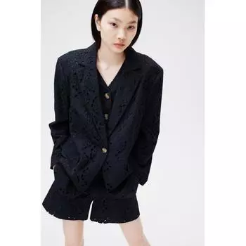 Куртка HM Oversized Broderie Anglaise, черная