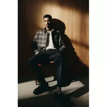 Куртка HM Regular Fit из смеси шерсти коричневого цвета в клетку S