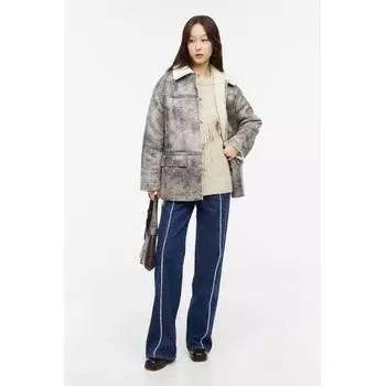 Куртка HM Teddy Lined Coated темно-серая с потертостями