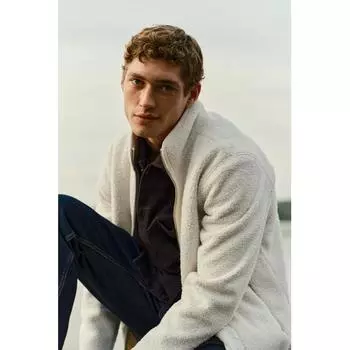 Куртка HM Teddy Regular Fit белого цвета XS