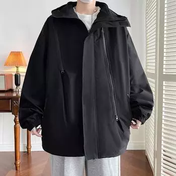 Куртка из 2 предметов, зимняя одежда для мужчин и женщин, ветрозащитная и водонепроницаемая куртка с несколькими молниями M чёрный