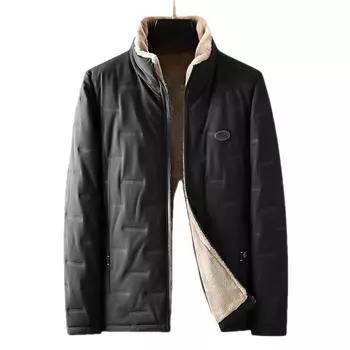 Куртка из бархата с хлопковой подкладкой для мужчин среднего и пожилого возраста, зимняя одежда, воротник-стойка, короткая куртка с хлопковой подкладкой для пожилых людей. M чёрный