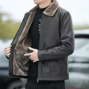 Куртка из бархатной кожи с лацканами, мужская куртка из искусственной кожи с мехом, свободная куртка среднего размера для мотоциклистов, утолщенная теплая мужская куртка M