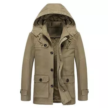 Куртка из чистого хлопка, мужская осенне-зимняя повседневная куртка большого размера, мужская бархатная утепленная теплая ветровка средней длины M хаки