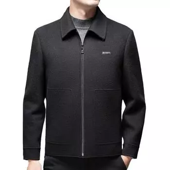 Куртка из чистой шерсти для мужчин среднего и пожилого возраста, осень и зима, новая однотонная простая куртка со съемным подкладом из двухслойной шерсти для мужчин M чёрный