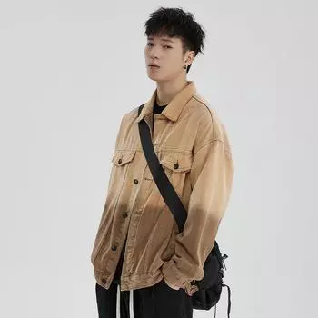 Куртка из денима Personality Wash Gradual Change American Retro Loose Fashion Heavy Label Casual Jacket Men s Top S