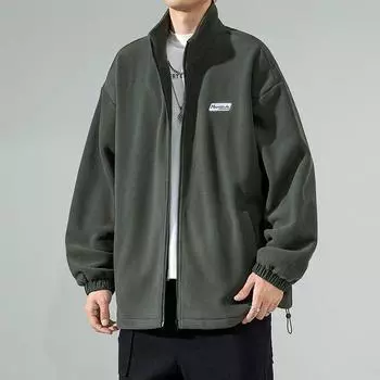 Куртка из флиса мужская, весенняя, новая, однотонная, с воротником-стойкой, в корейском стиле, модные свободные повседневные топы для пар S
