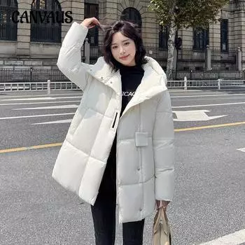 Куртка из хлопка больших размеров, женская, средней длины, зимняя, темпераментная, элегантная, утолщенная, теплая, однотонная, свободная, повседневная, хлопковая куртка M чёрный