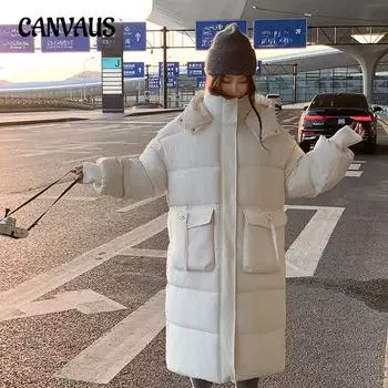 Куртка из хлопка больших размеров, женская, длиной до колена, зимнее однотонное хлопковое пальто с капюшоном, свободная куртка M чёрный