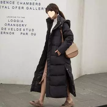 Куртка из хлопка длиной до колена, женская зимняя модная приталенная куртка из хлопка с капюшоном, утолщенная, на хлопковой подкладке M хаки