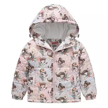 Куртка из хлопка для мальчиков и девочек маленького и среднего размера с модным принтом, с капюшоном и карманами, укороченная теплая куртка из хлопка 90cm