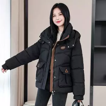 Куртка из хлопка для женщин, короткая зимняя с капюшоном, новый стиль, модная корейская свободная куртка из хлопка M белый