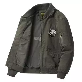 Куртка из хлопка, мужская, весна-осень, американская, повседневная, свободная, с вышивкой, бейсбольная куртка M хаки