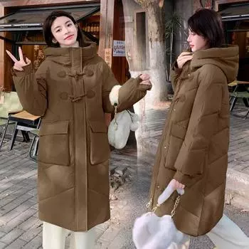 Куртка из хлопка на пуговицах, женская зимняя, для студентов, свободная, утолщенная, хлопковая, средней длины, куртка из хлопка M чёрный